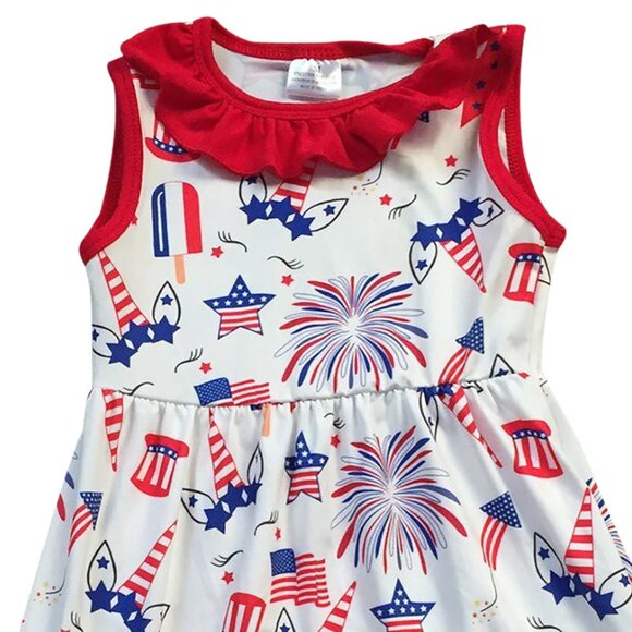 Little Girl Toddler Sleeveless Unicorn Fireworks American Flag USA 4th Of july - Picture 2 of 4